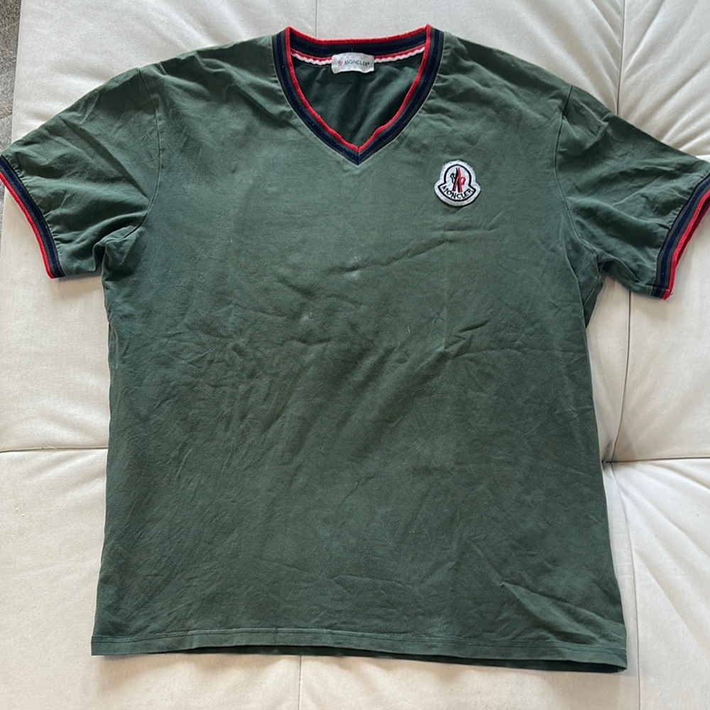 Men's Green V-Neck T-Shirt by Moncler